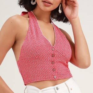 Picnic Red Print Halter Crop Top